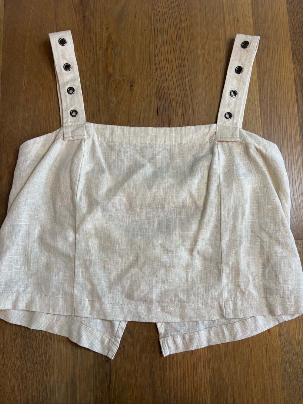 Free People Natural Beige Linen-Blend Strappy Crop Top